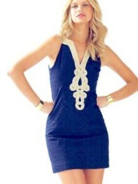 EUC Beautiful Lilly Pulitzer Navy & Gold Emery Dress Size 6